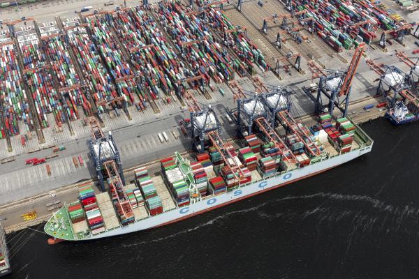 Aerial view of the container terminal in the harbor Maasvlakte, Netherlands